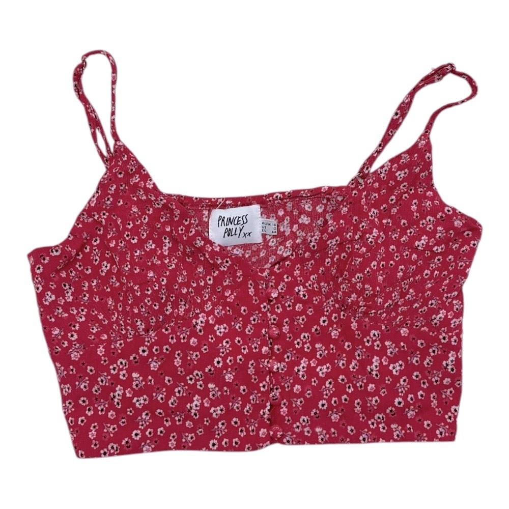Princess Polly Shah Red Floral Button Front Cropped Tank - Size 12